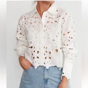 NWT Veronica Blouse Button Down White Cutouts Floral Woman’s Small